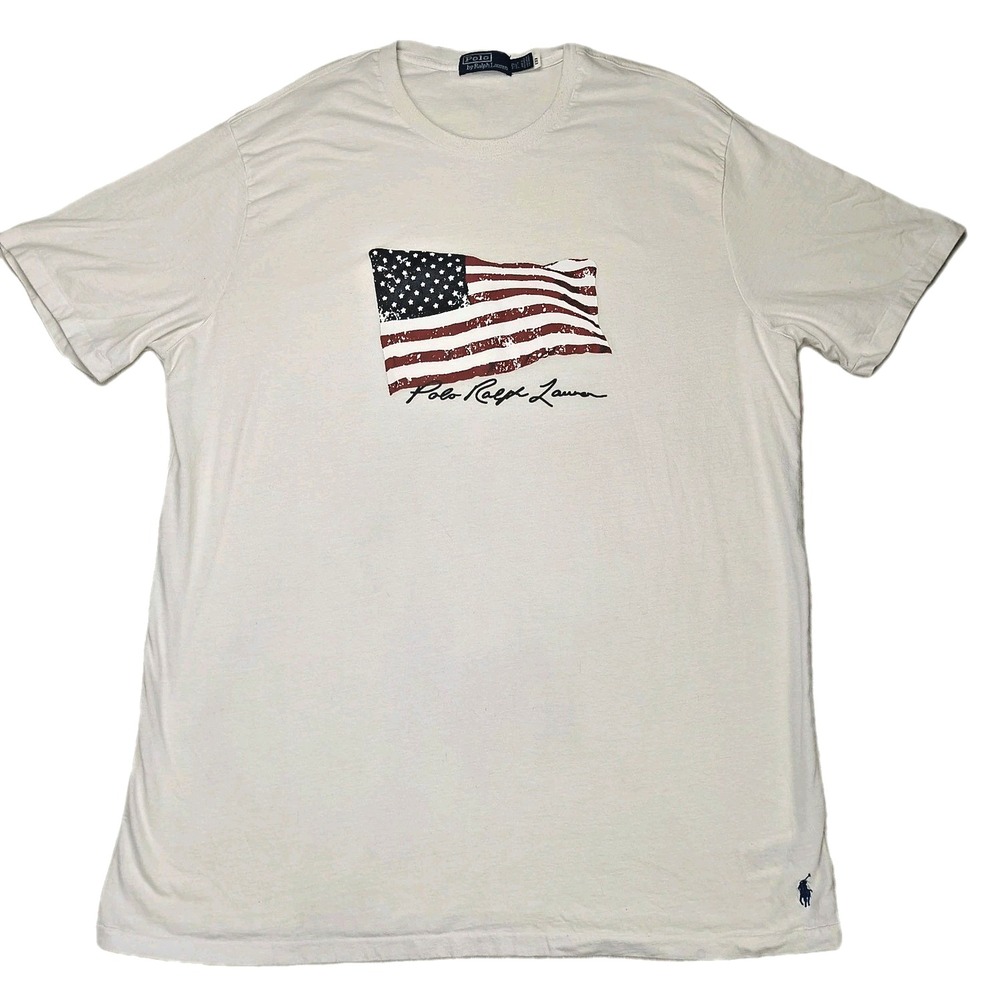 Polo Ralph Lauren Mens 2XLT Off White American Flag Graphic T-Shirt Tall‎ Fit
